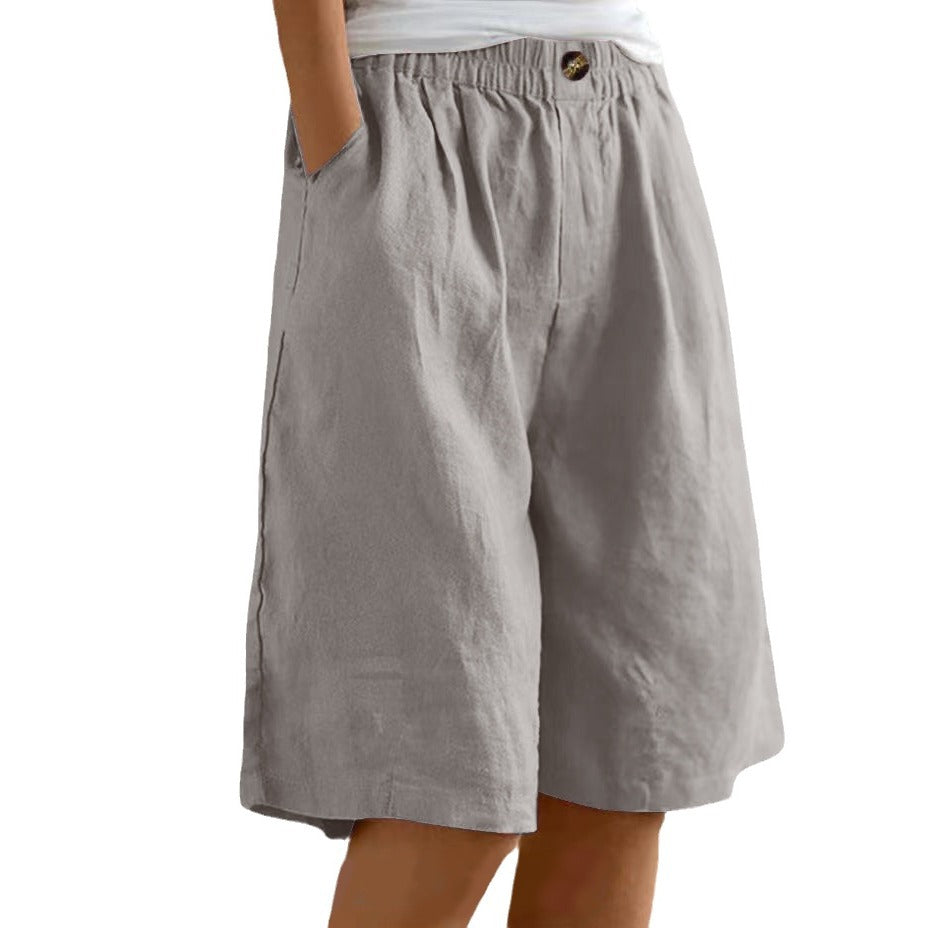 Women's Cotton And Linen Cropped Loose High Waist Shorts