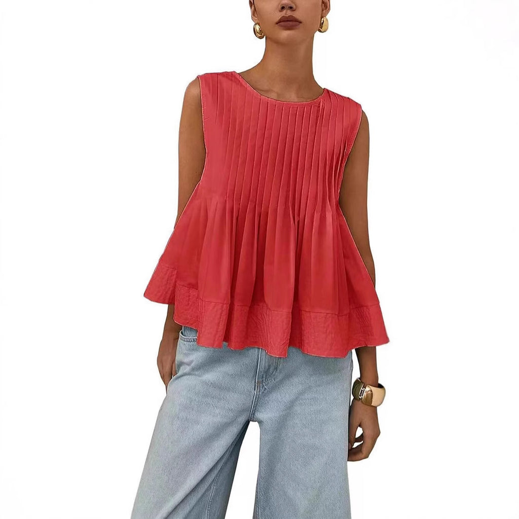 Pleated Slim-fit Loose Vest Shirt