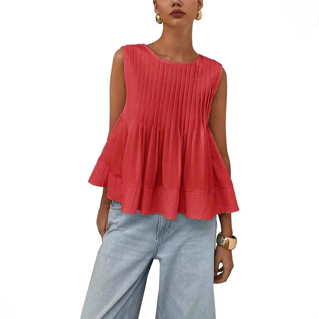 Pleated Slim-fit Loose Vest Shirt