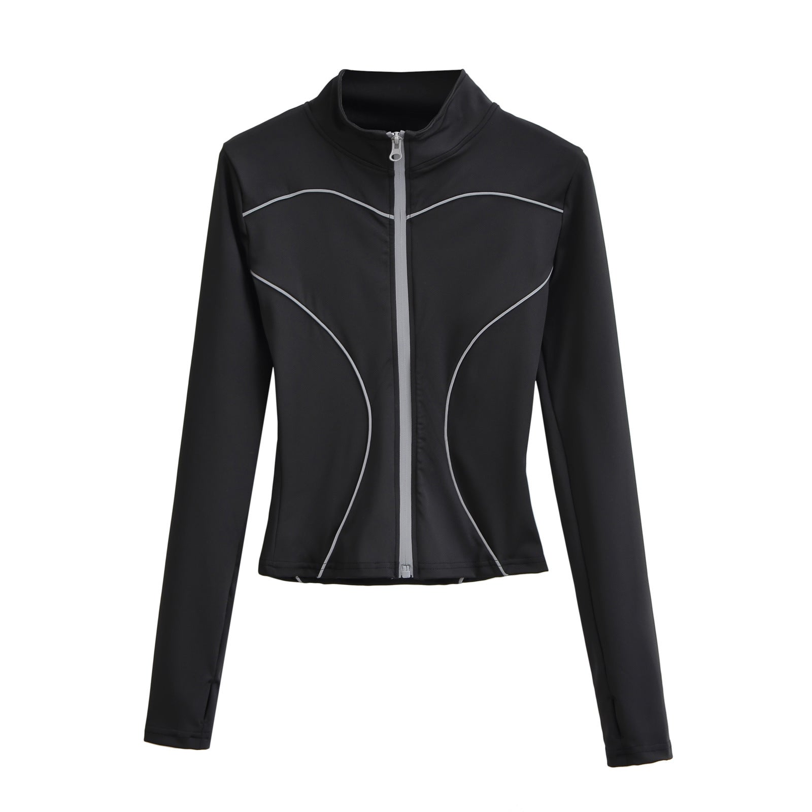 Yoga Half Turtleneck Zipper Cardigan Reflective Stripe Tight Short T-shirt