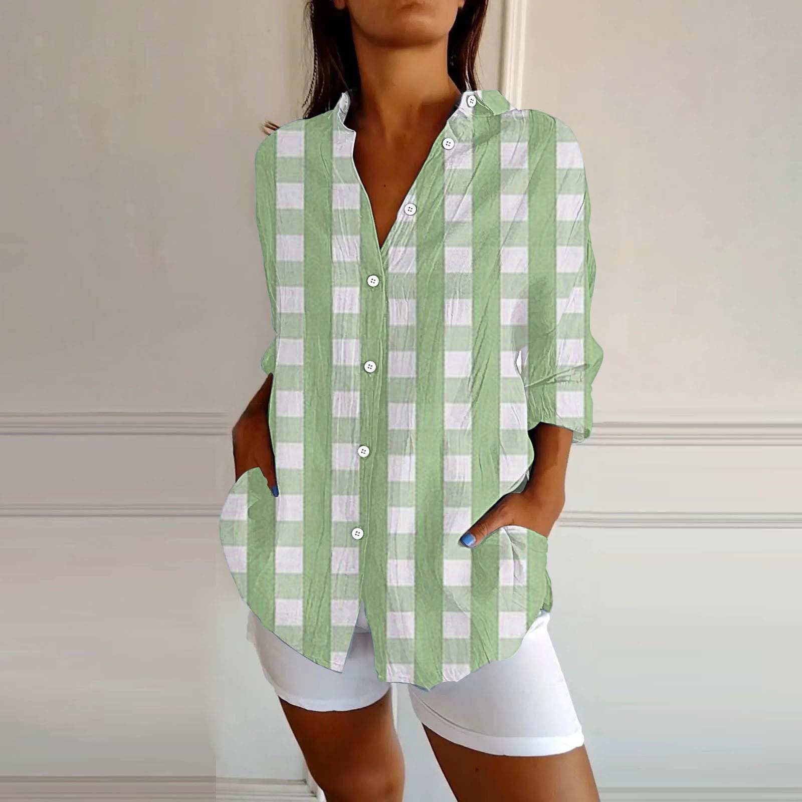 New Women's Spring And Summer Long Sleeves Plaid Printed Shirt