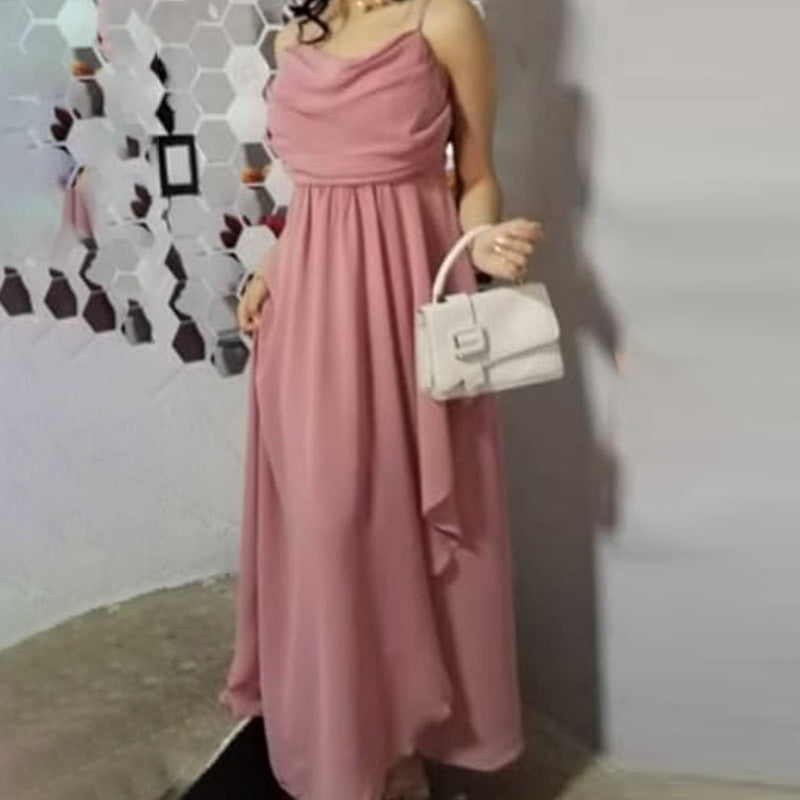 Women's Pure Color All-matching Sexy Single Strap Waist-tight Dress