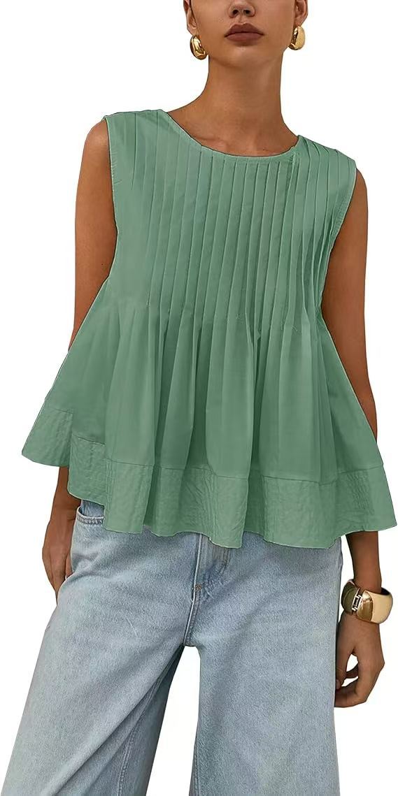 Pleated Slim-fit Loose Vest Shirt