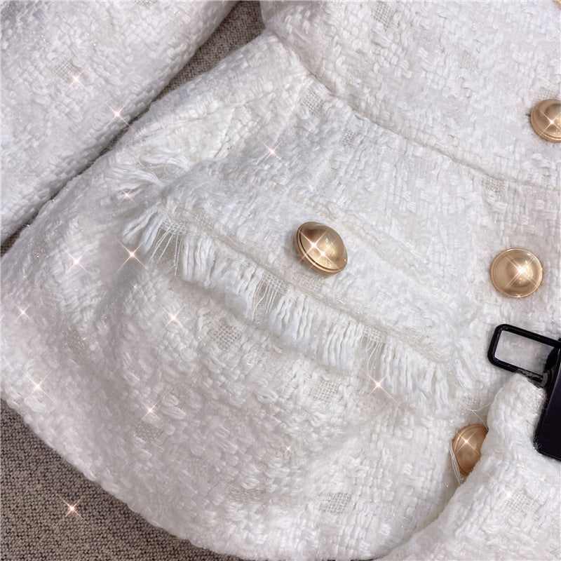New Autumn And Winter Classic Style White Shiner Thick Flowery Jacket Jacket Shorts Suit