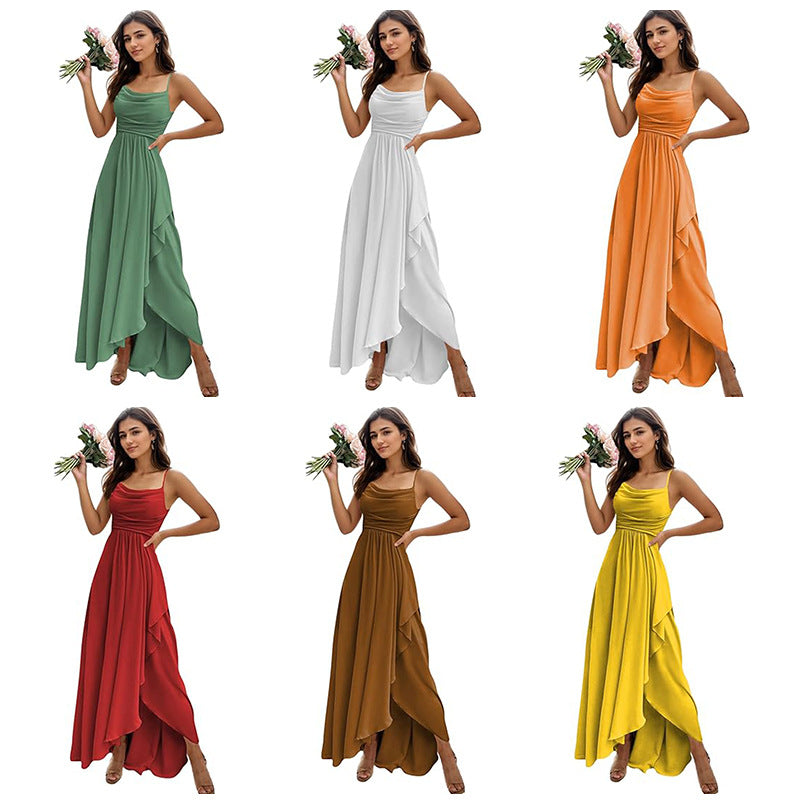 Women's Pure Color All-matching Sexy Single Strap Waist-tight Dress