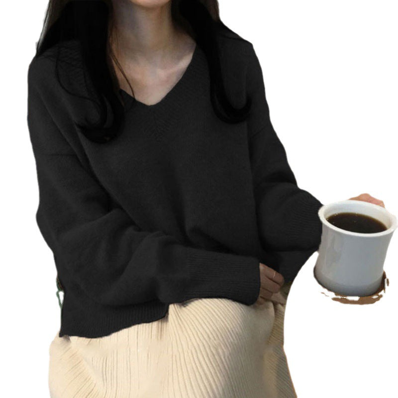 Loose And Lazy Style Solid Color Sweater Top