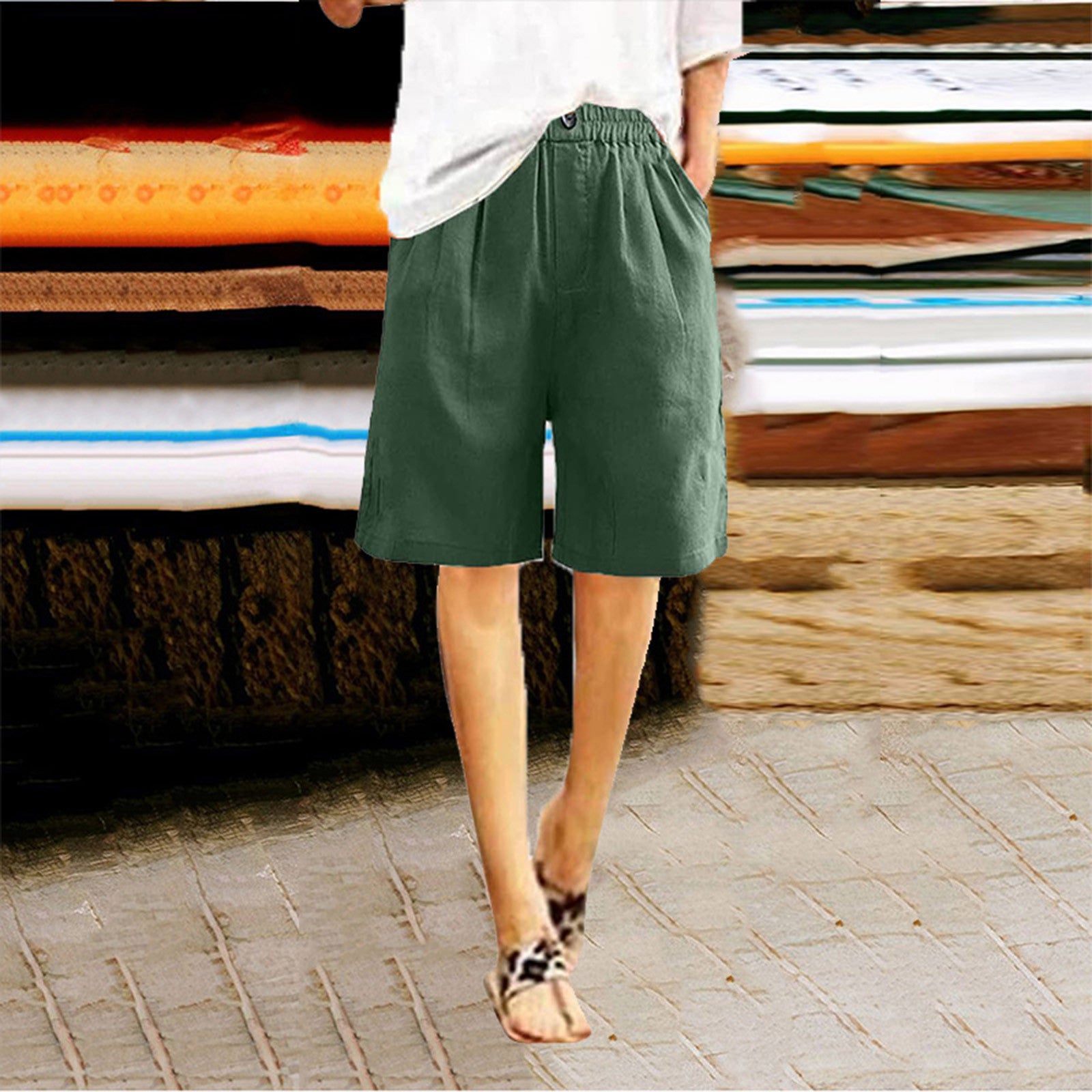 Women's Cotton And Linen Cropped Loose High Waist Shorts