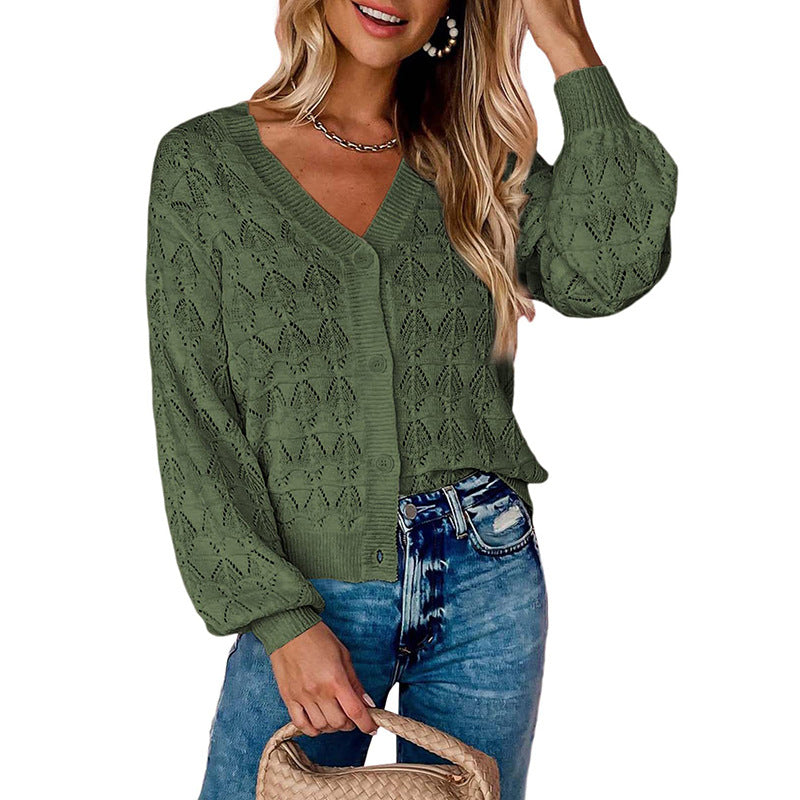 Knitted Shawl Front V-neck Buttons Top