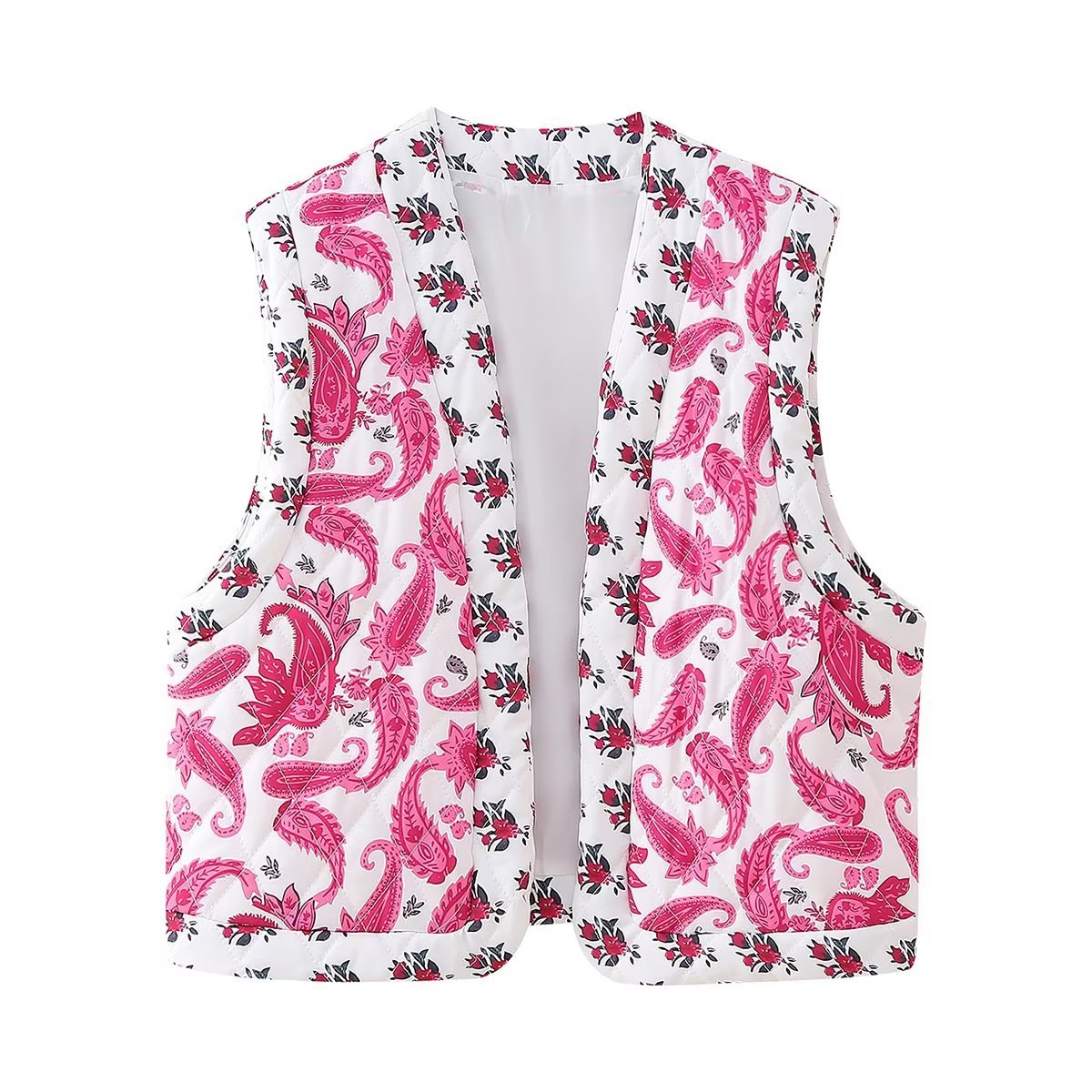 Women's Street Printing Quilted Cotton Stitching Vest Coat