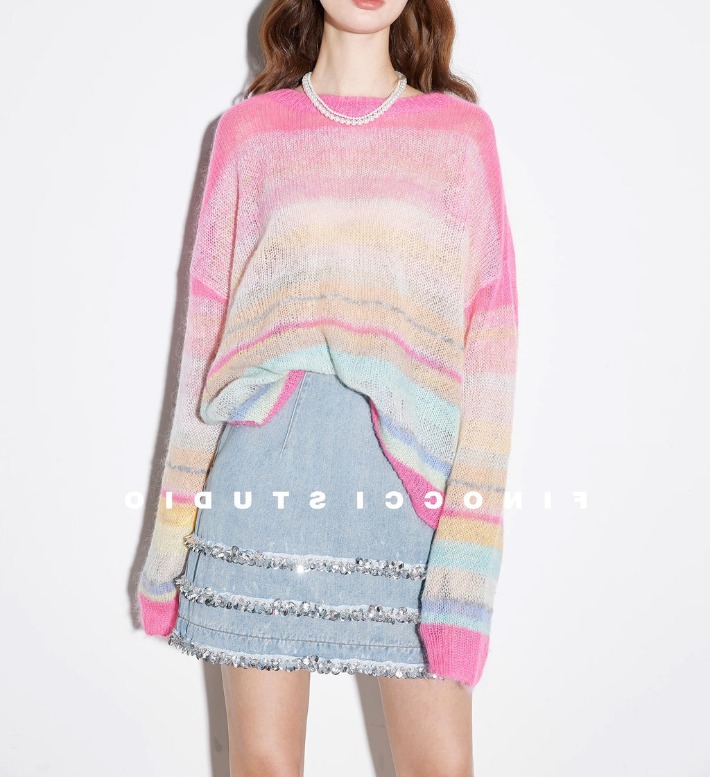 Mohair Autumn 11-color Mixed Woven Rainbow Bar Top