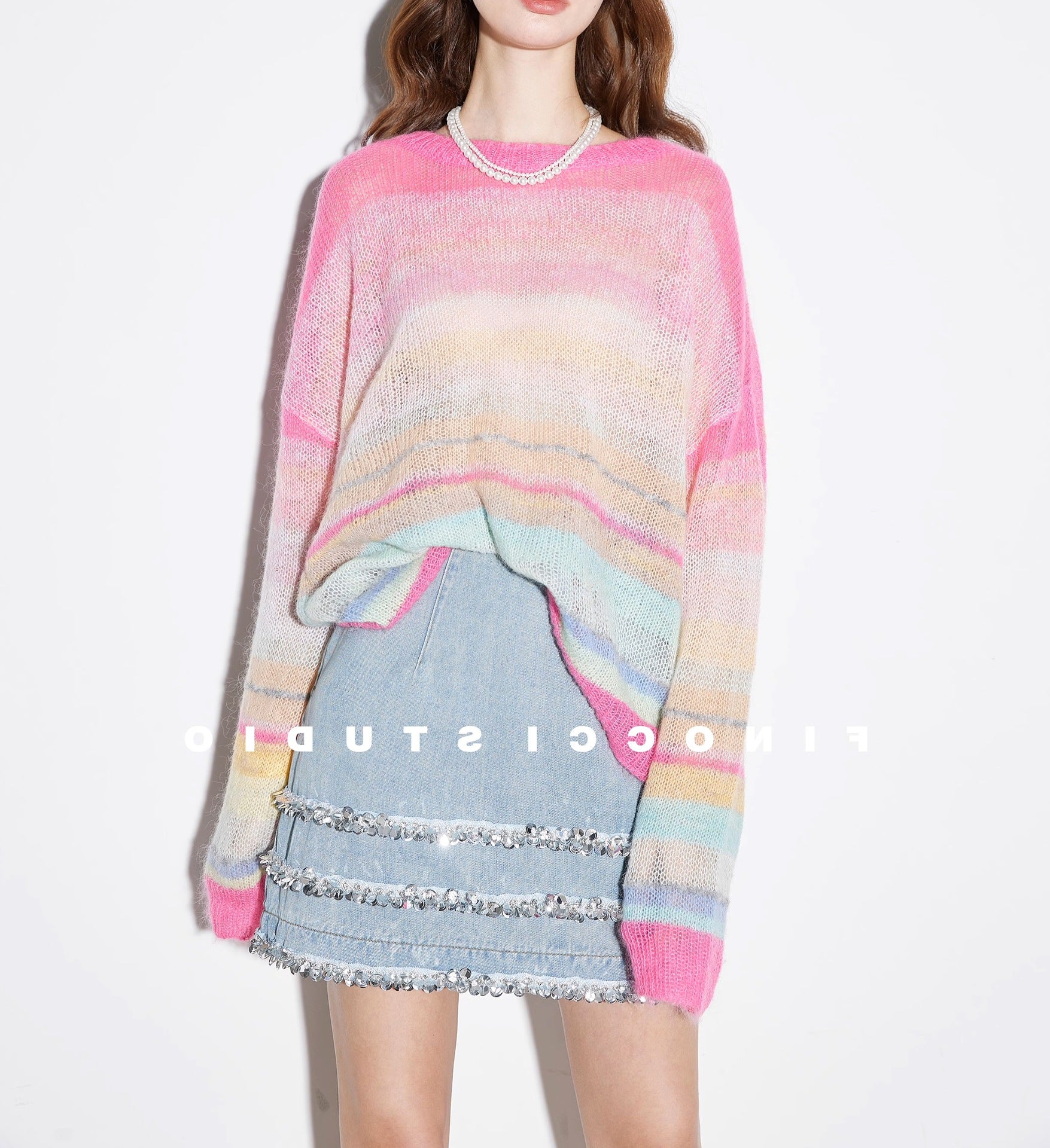 Mohair Autumn 11-color Mixed Woven Rainbow Bar Top
