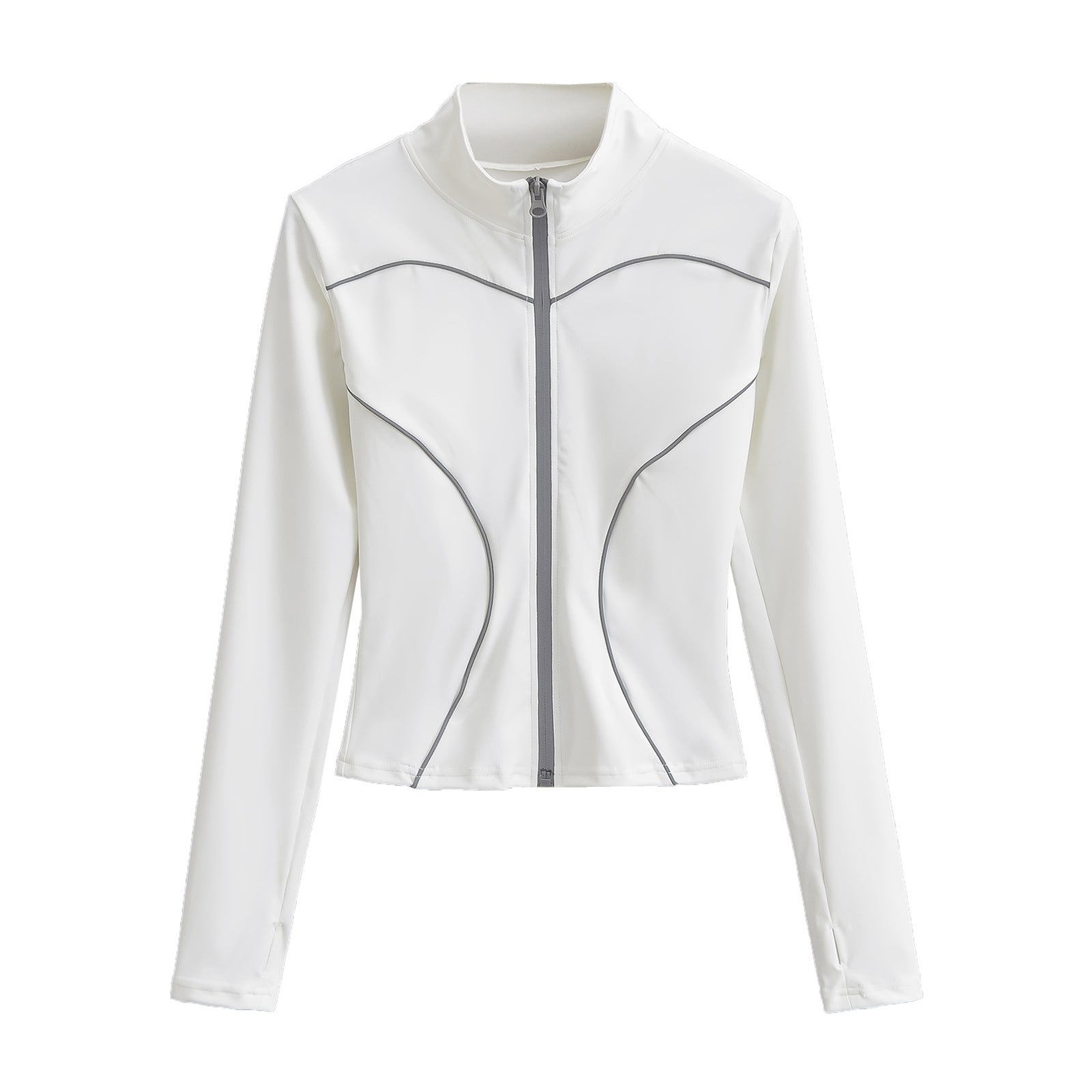 Yoga Half Turtleneck Zipper Cardigan Reflective Stripe Tight Short T-shirt