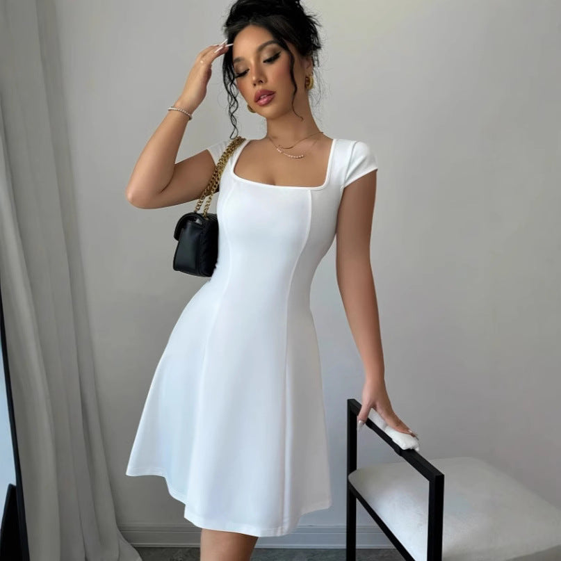 Solid Color Elegant Slim Vest A- Line Dress