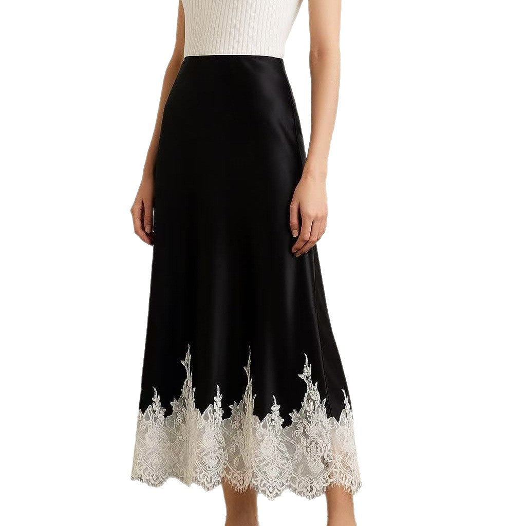 Satin High-grade Lace Stitching Hip Fishtail Skirt