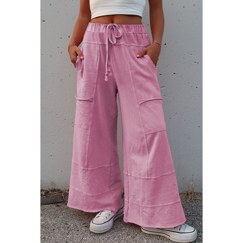 Pure Color Washed Multi-pocket Slacks