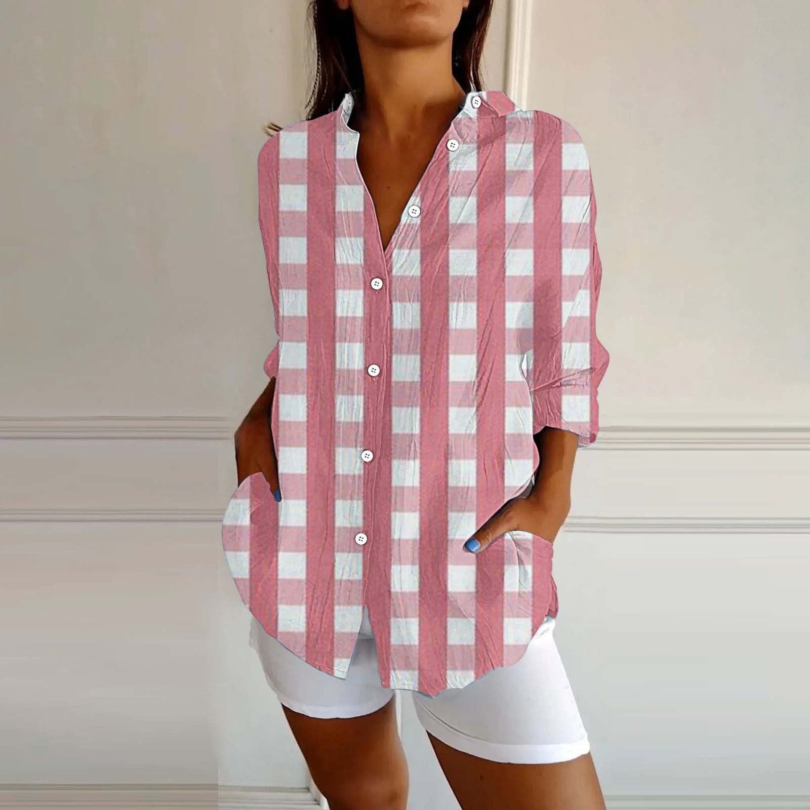 New Women's Spring And Summer Long Sleeves Plaid Printed Shirt