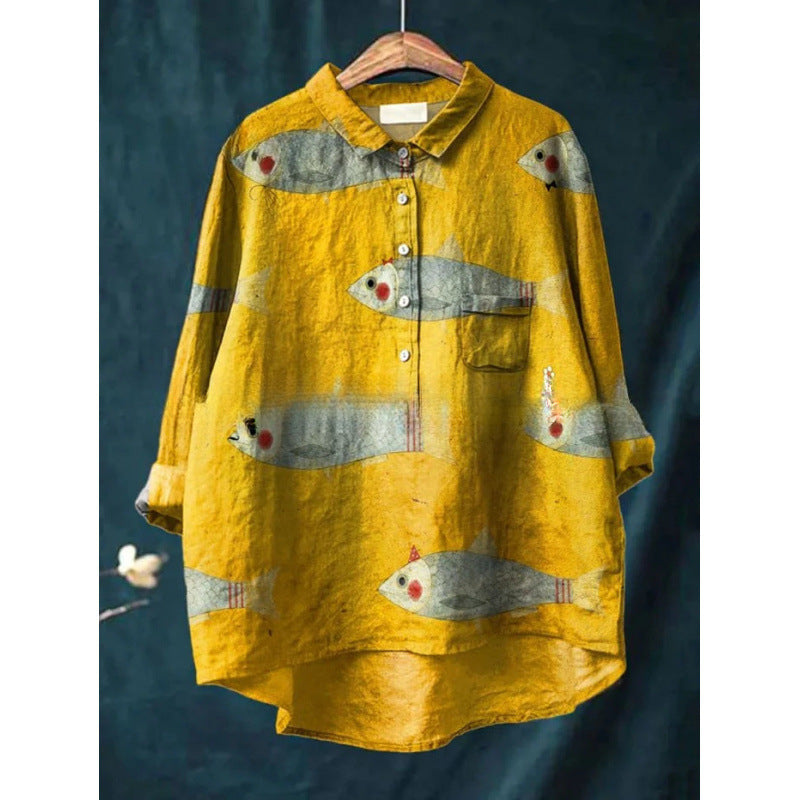 Loose Printed Crew Neck Casual Plus Size Women's Shirt