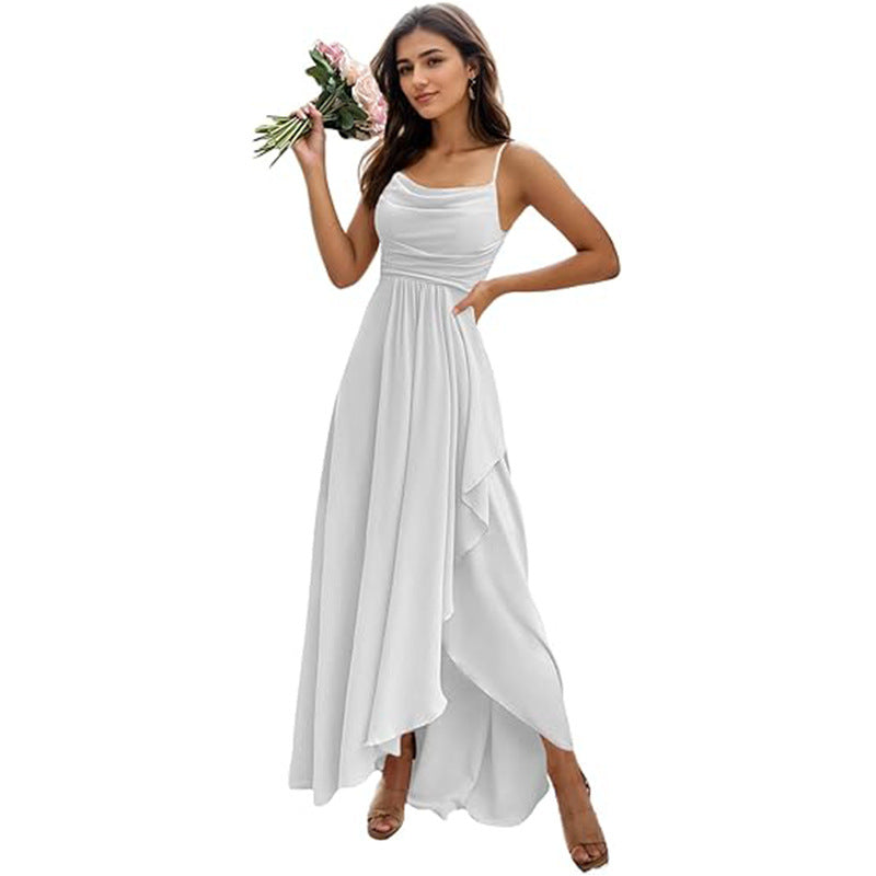 Women's Pure Color All-matching Sexy Single Strap Waist-tight Dress