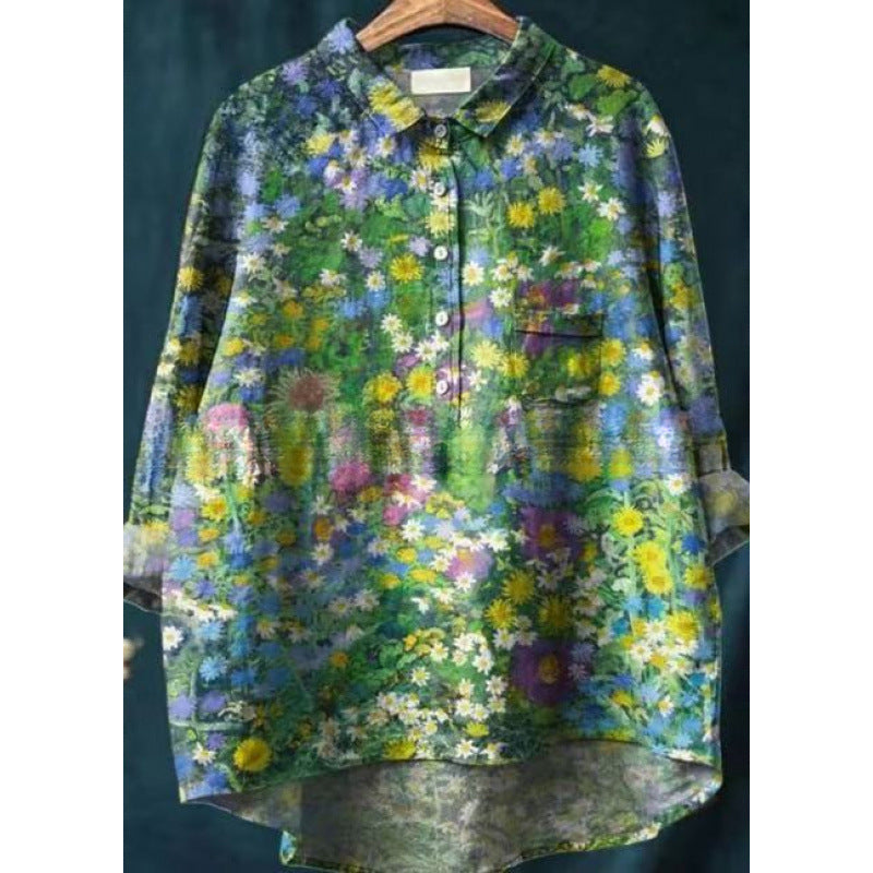 Loose Printed Crew Neck Casual Plus Size Women's Shirt
