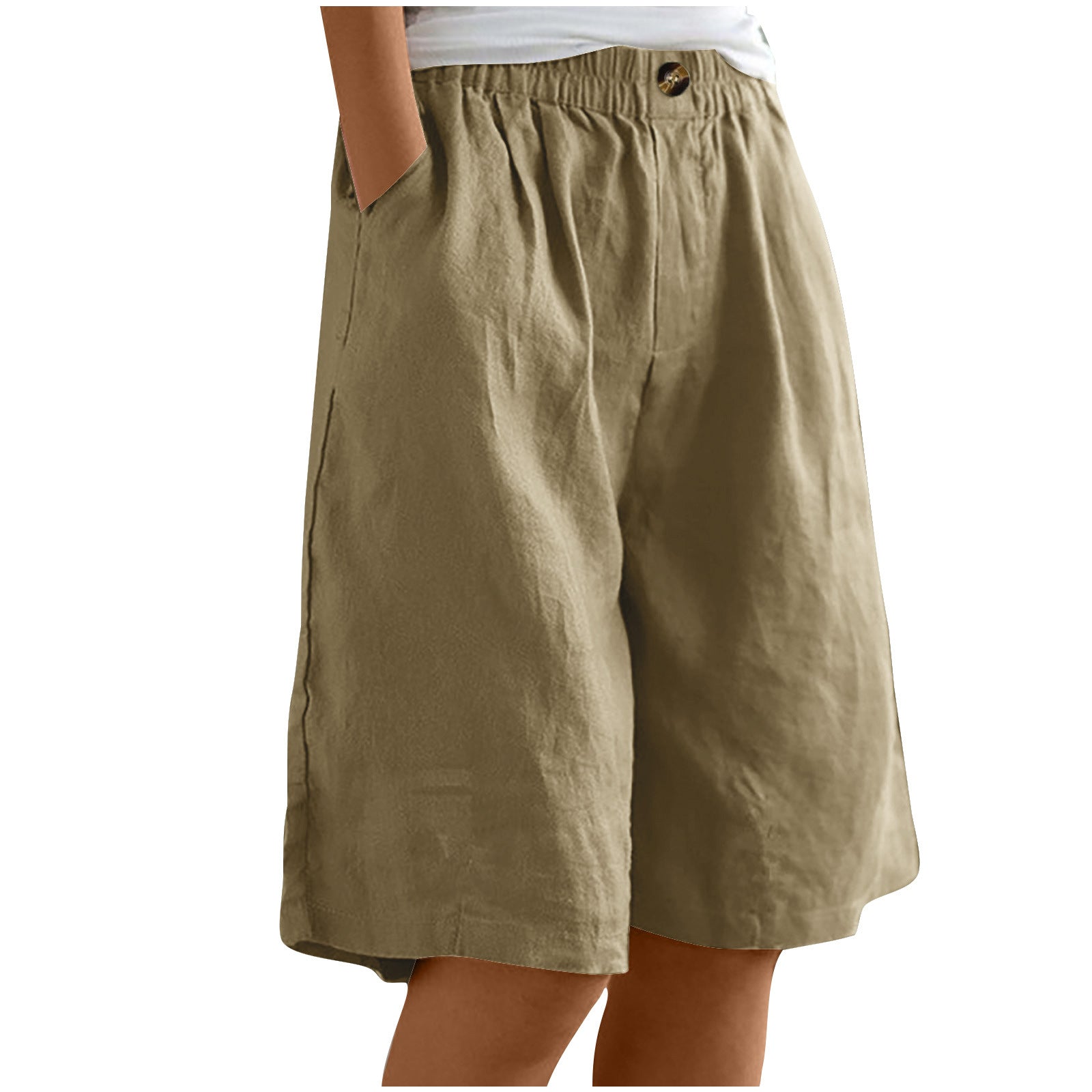 Women's Cotton And Linen Cropped Loose High Waist Shorts