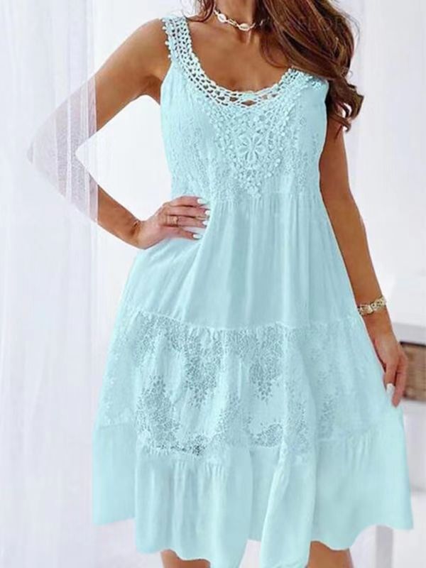 European And American Women's Clothing Lace Splicing Sling Dress