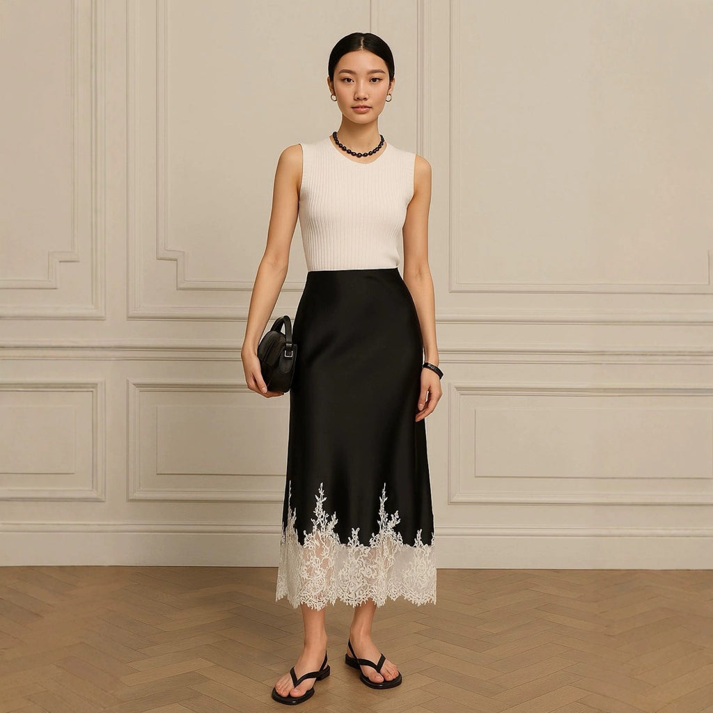 Satin High-grade Lace Stitching Hip Fishtail Skirt