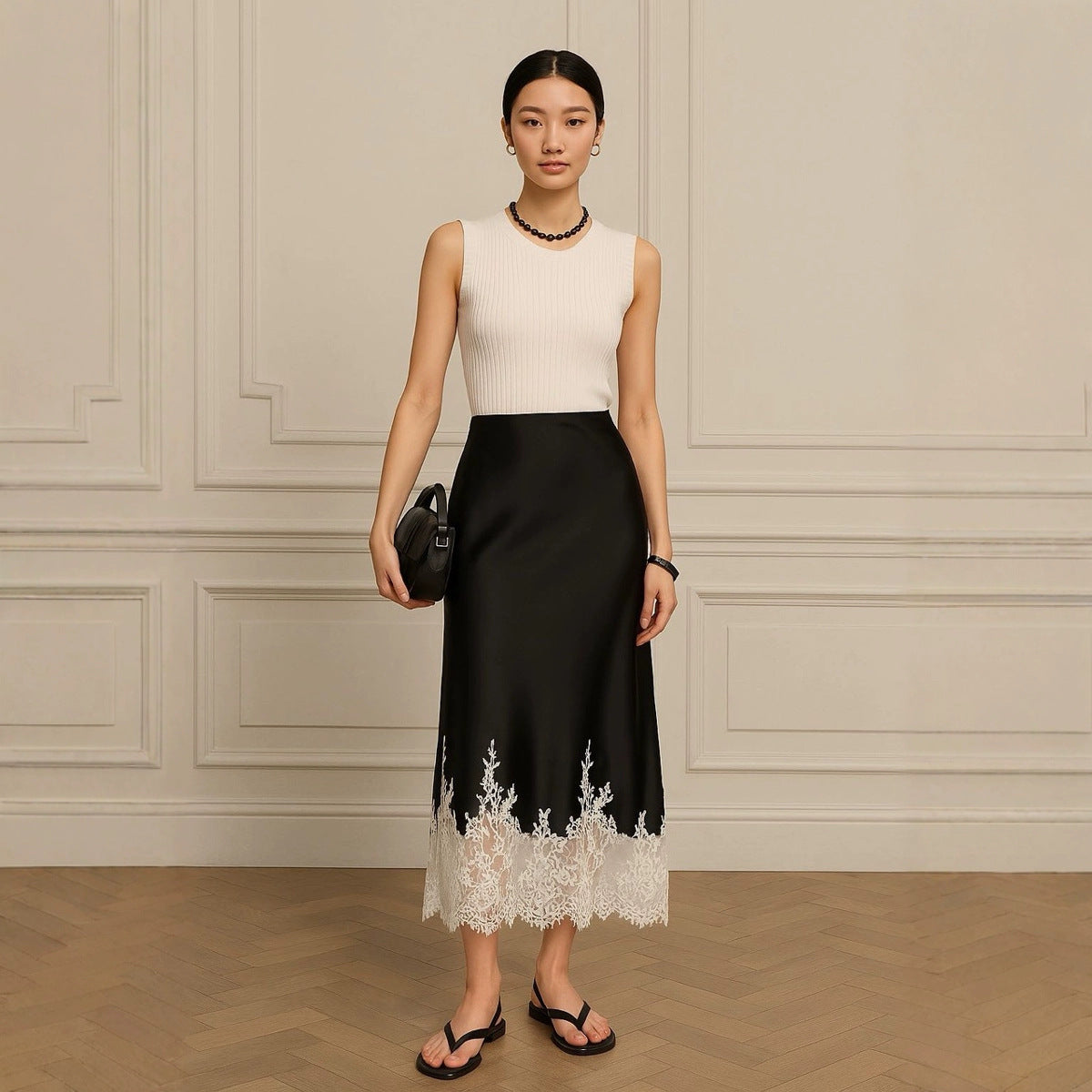 Satin High-grade Lace Stitching Hip Fishtail Skirt