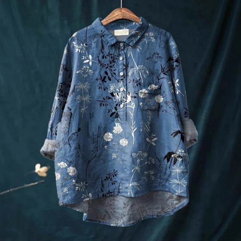 Loose Printed Crew Neck Casual Plus Size Women's Shirt