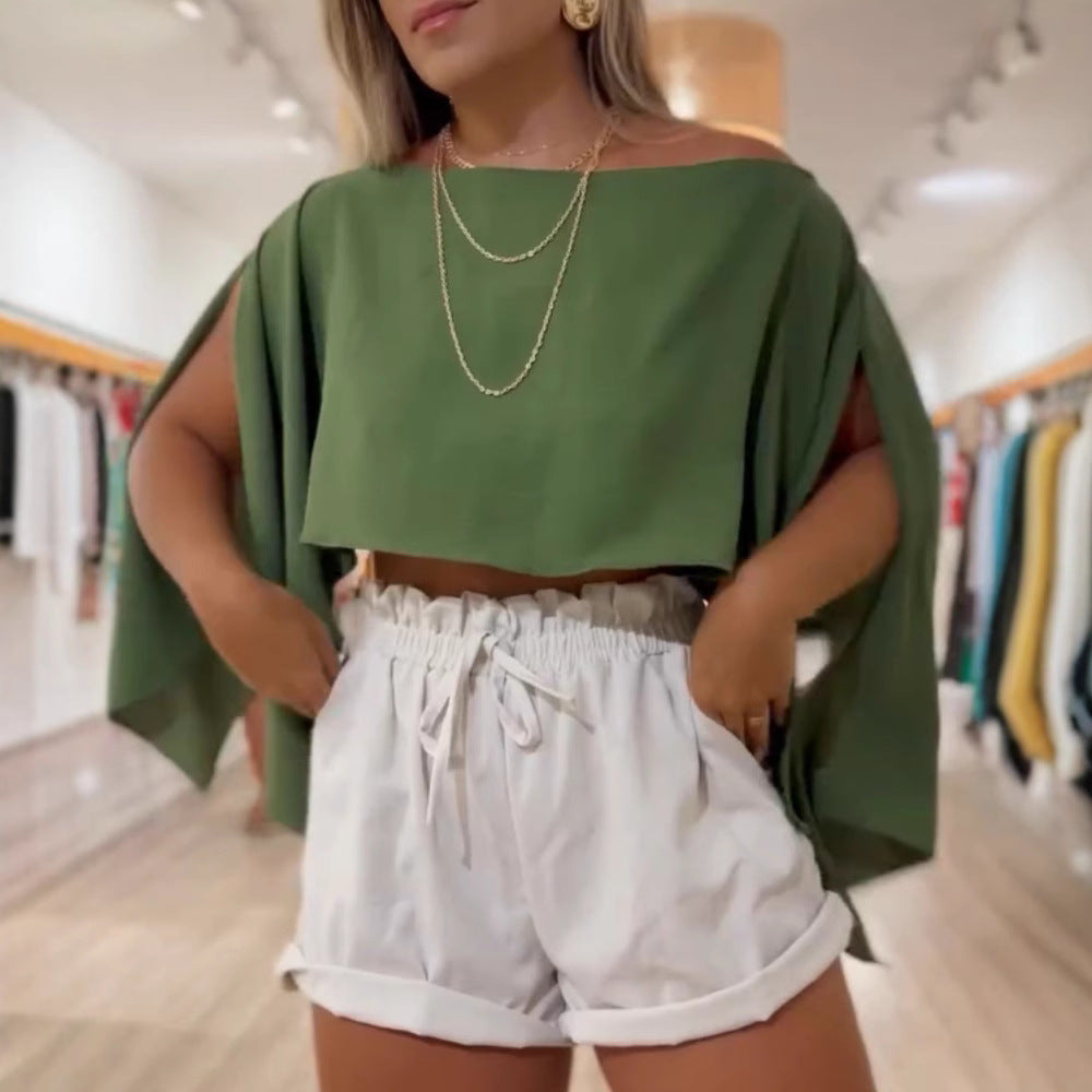 Solid Color Off-shoulder Design More Than Split Sleeve Tops