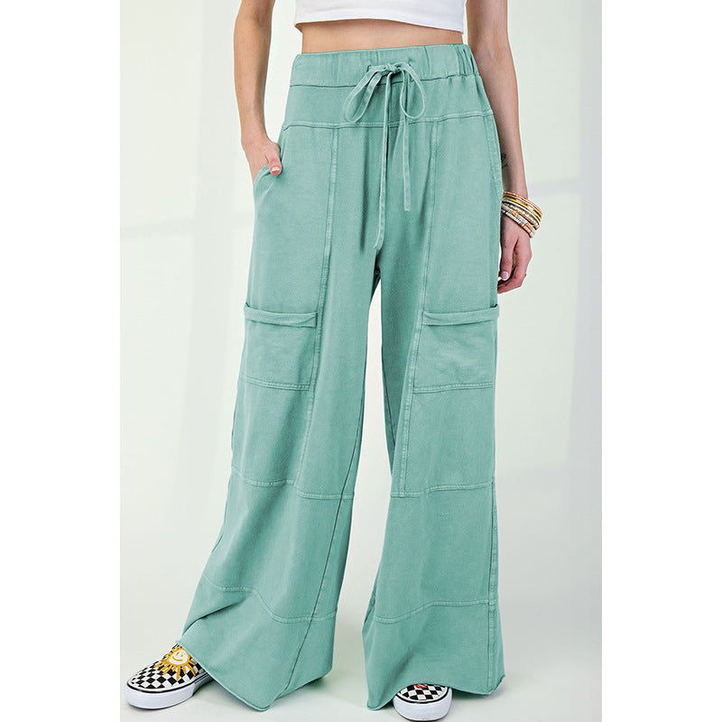 Pure Color Washed Multi-pocket Slacks