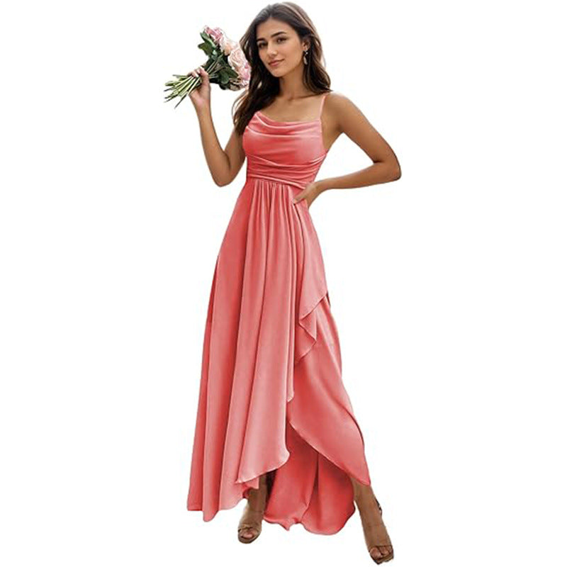 Women's Pure Color All-matching Sexy Single Strap Waist-tight Dress