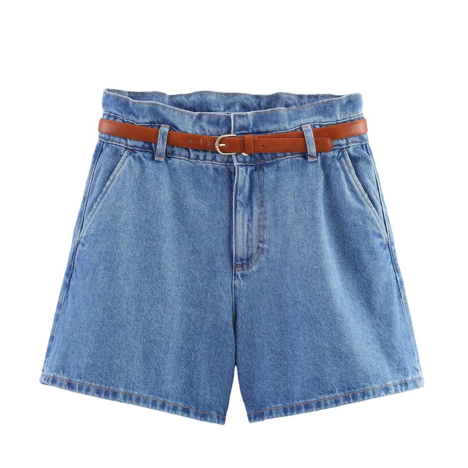 Fashion Casual High Waist Paper Bag Denim Casual Shorts