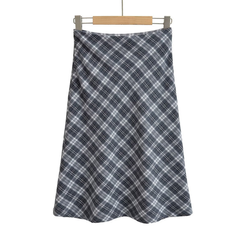 Retro College Style Plaid Contrast Skirt