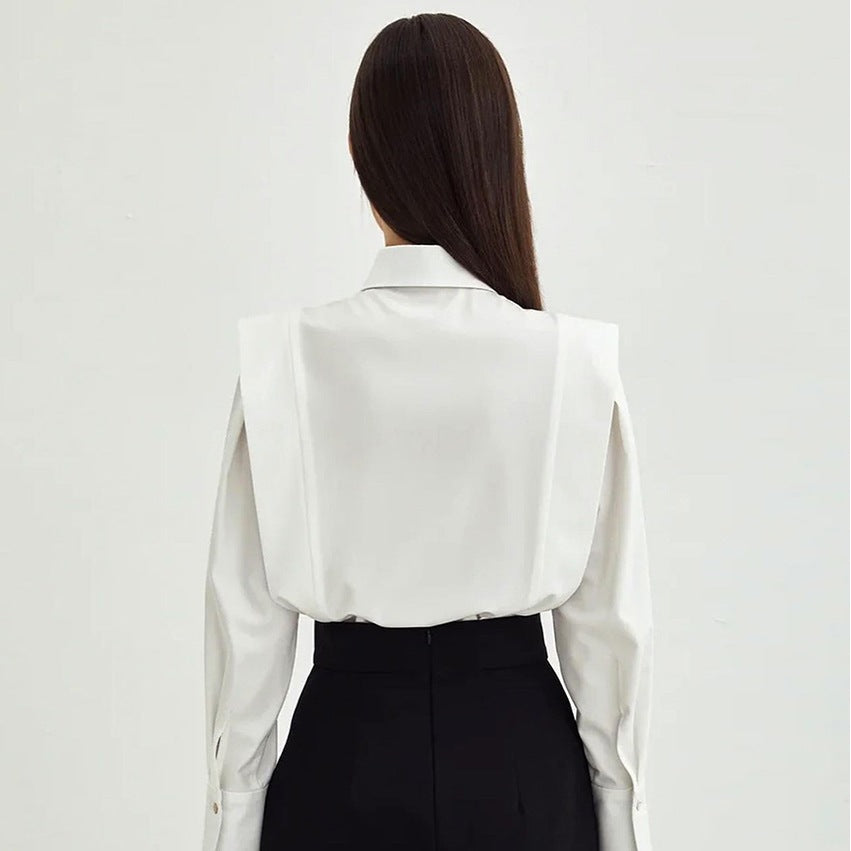 Niche European, American And French Style Commuter Right-angle Shoulder Slimming Shirt Women's Long Sleeve Stitching Sense