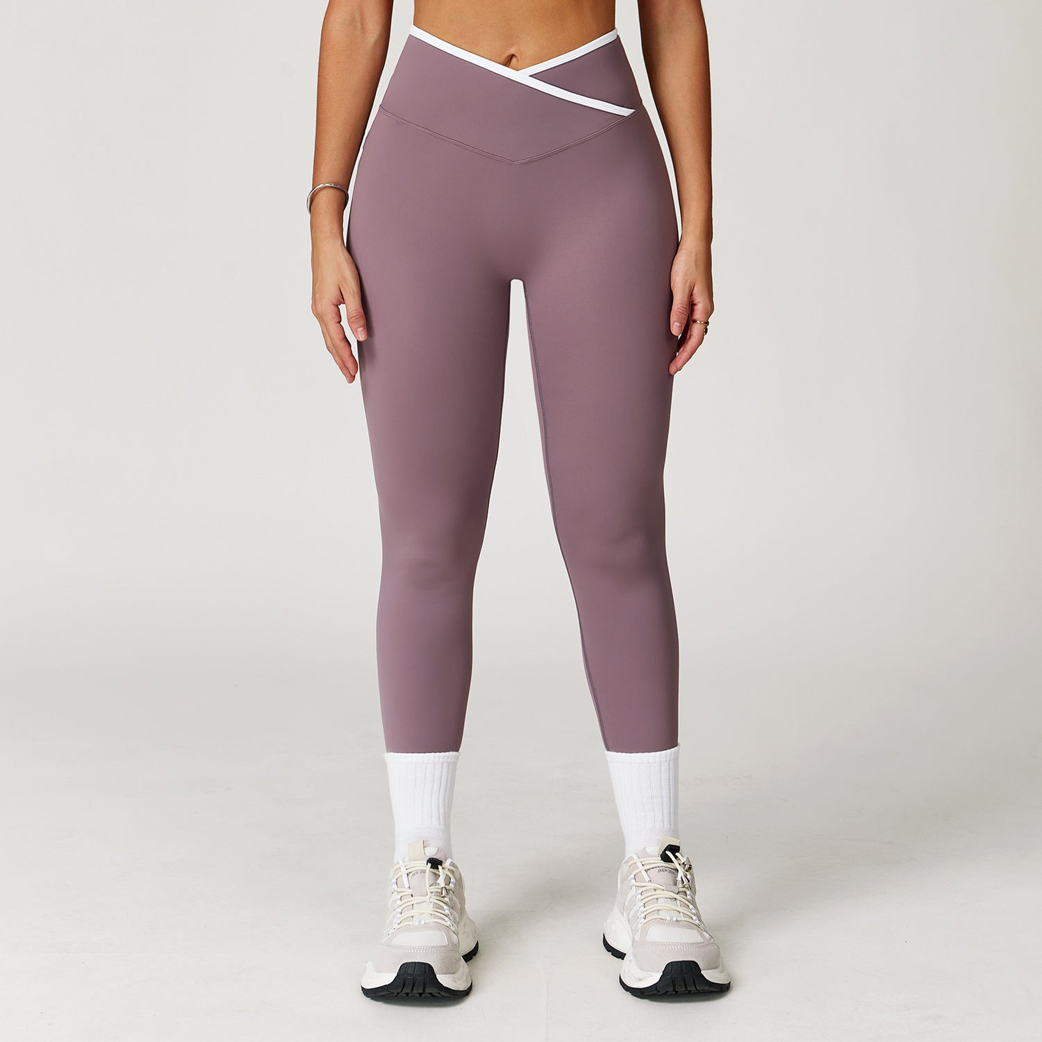 Nude Feel Skinny Yoga Pants Cross High Waist Contrast Color Women