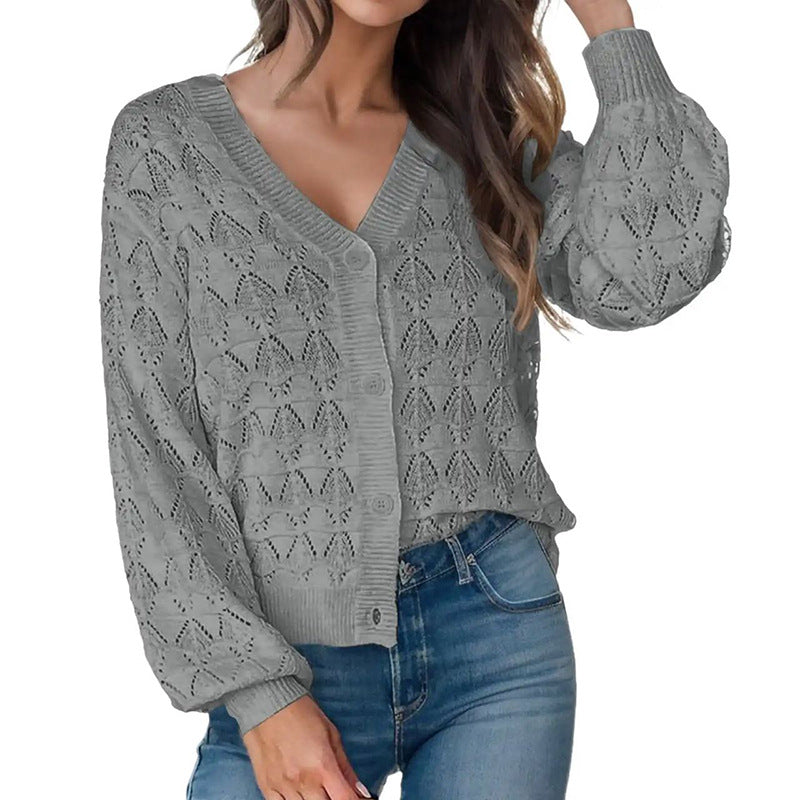 Knitted Shawl Front V-neck Buttons Top