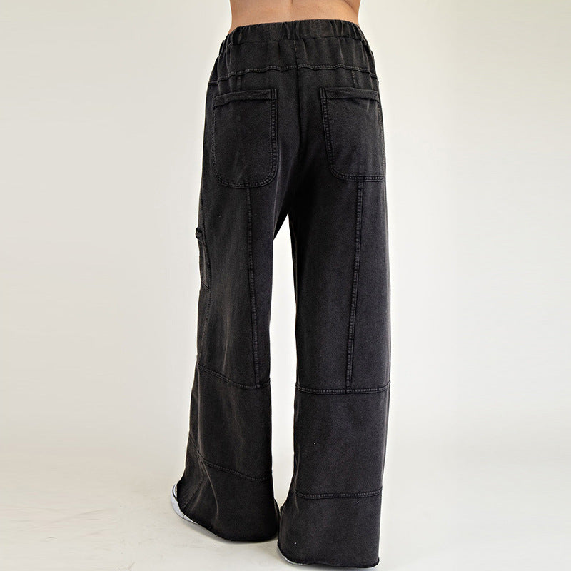 Pure Color Washed Multi-pocket Slacks