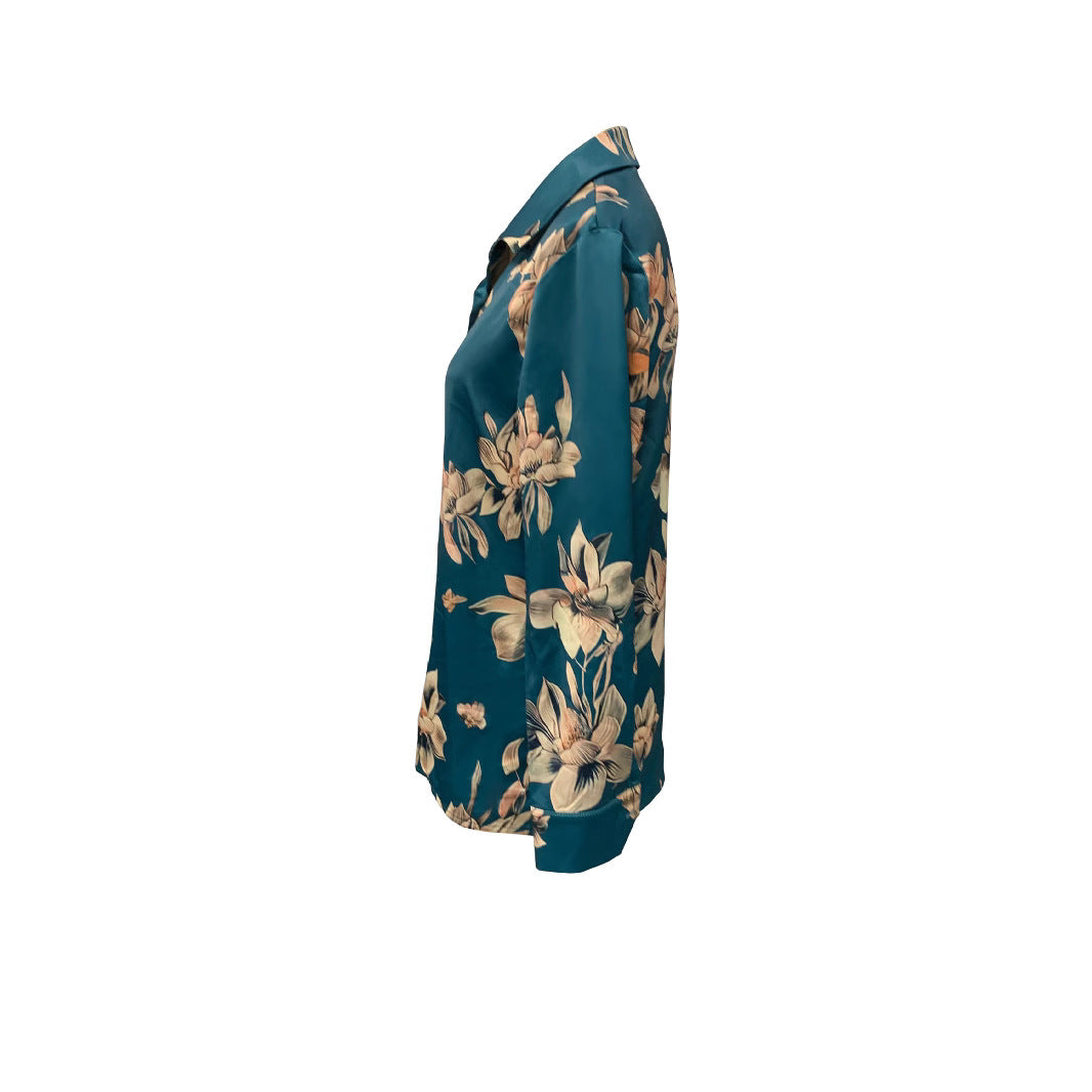 Spring And Summer Lapels Fashion Trollius Chinensis Printed Shirt