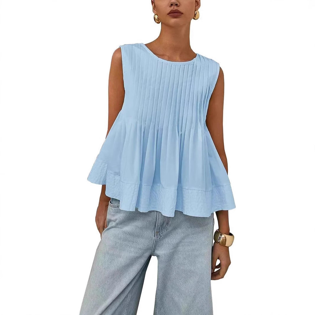 Pleated Slim-fit Loose Vest Shirt