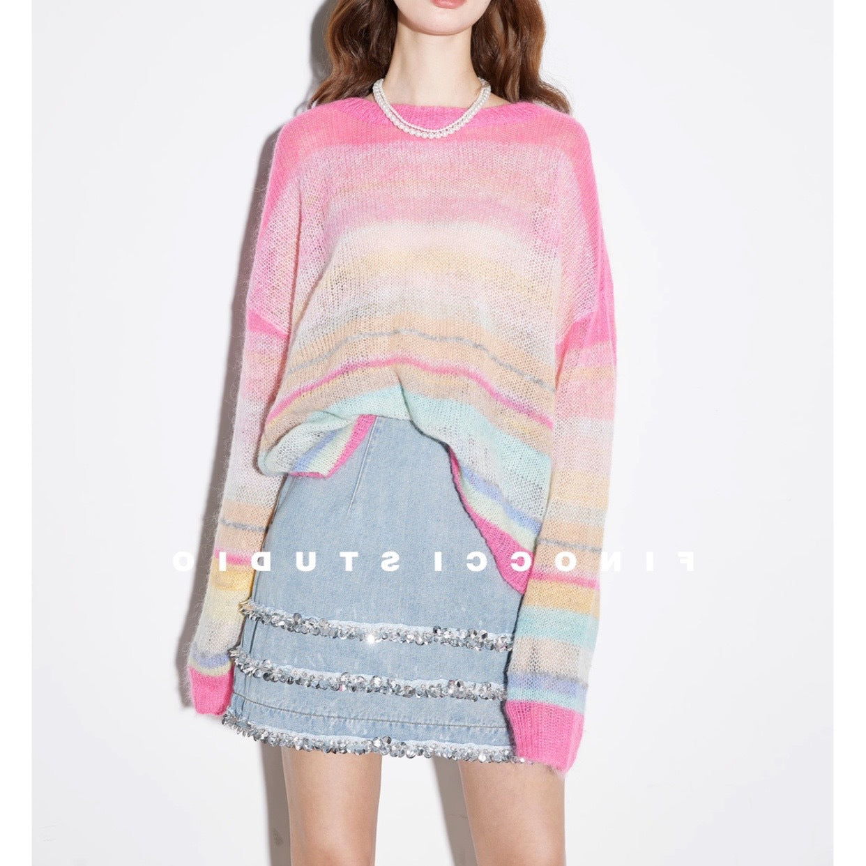 Mohair Autumn 11-color Mixed Woven Rainbow Bar Top
