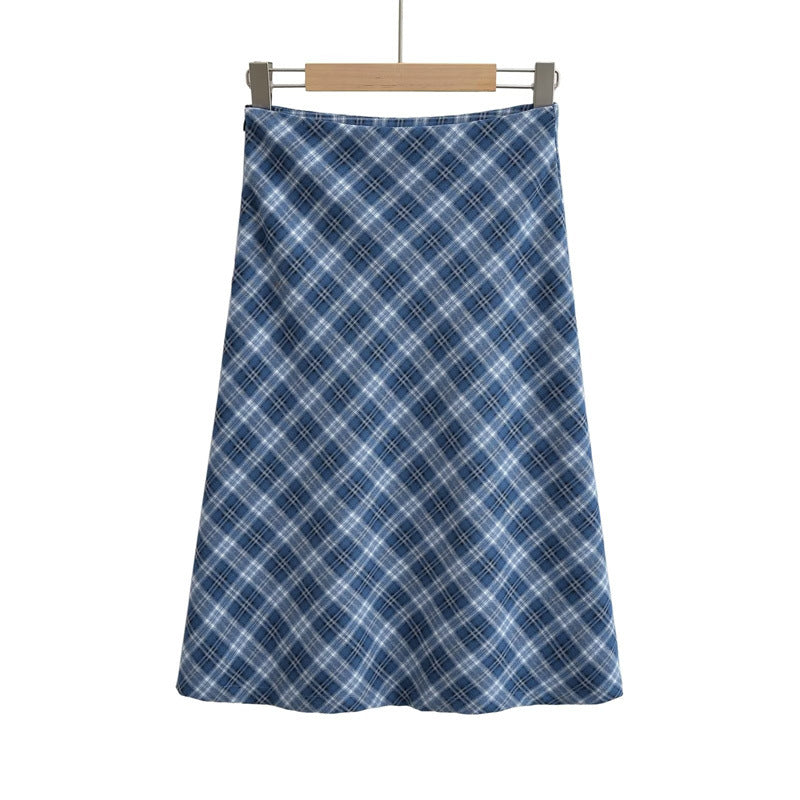 Retro College Style Plaid Contrast Skirt