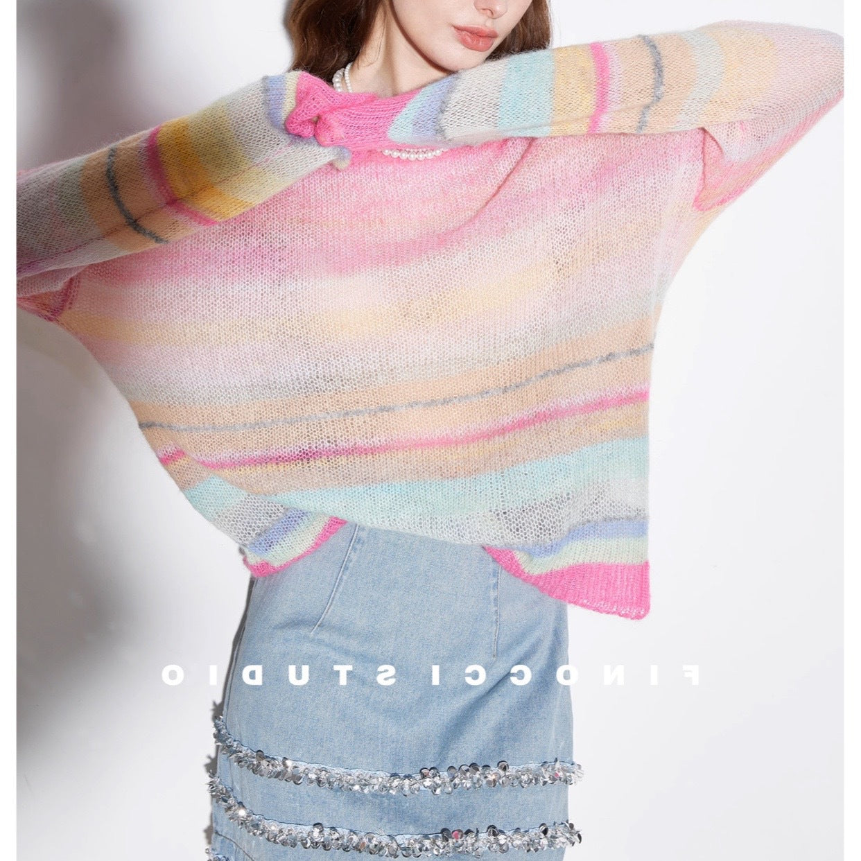 Mohair Autumn 11-color Mixed Woven Rainbow Bar Top