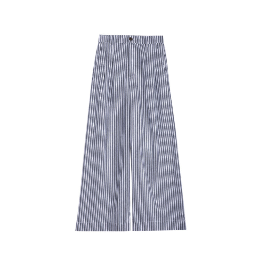 Striped Cotton And Linen Wide-leg Pants High Waist