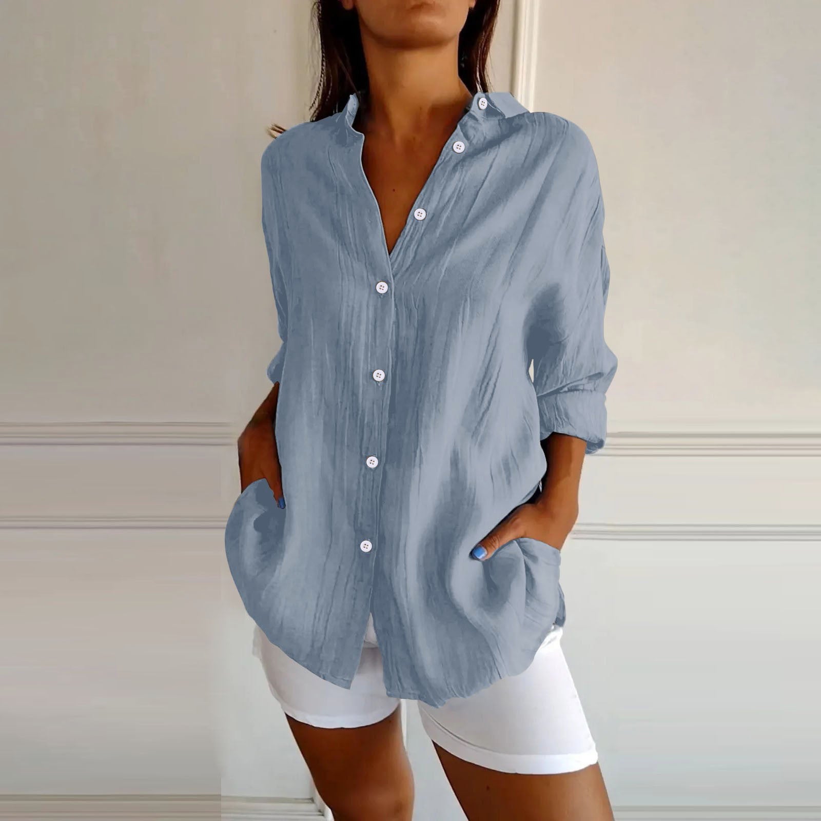 New Women's Spring And Summer Long Sleeves Plaid Printed Shirt