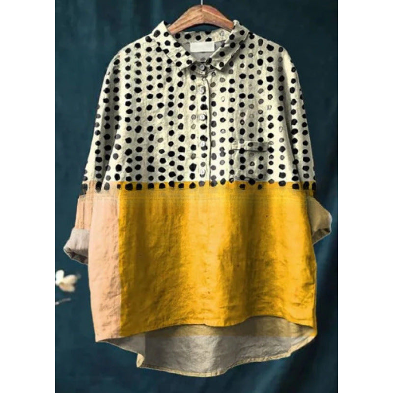 Loose Printed Crew Neck Casual Plus Size Women's Shirt
