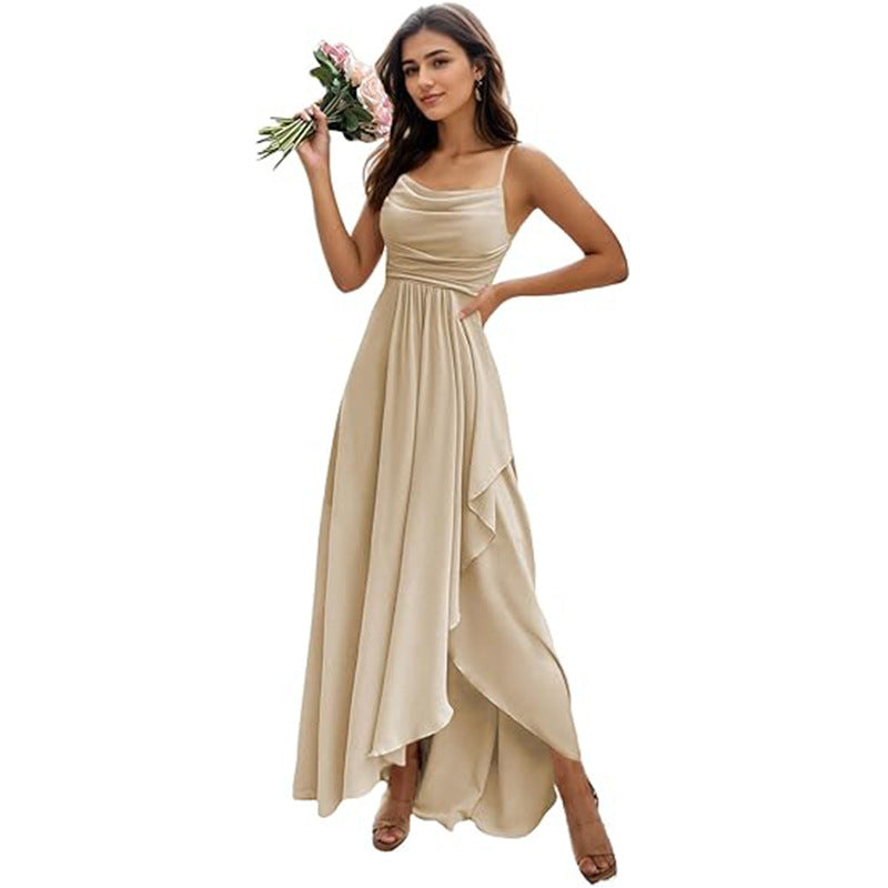 Women's Pure Color All-matching Sexy Single Strap Waist-tight Dress