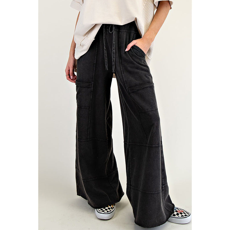 Pure Color Washed Multi-pocket Slacks
