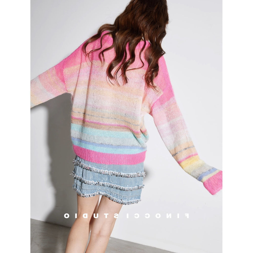 Mohair Autumn 11-color Mixed Woven Rainbow Bar Top