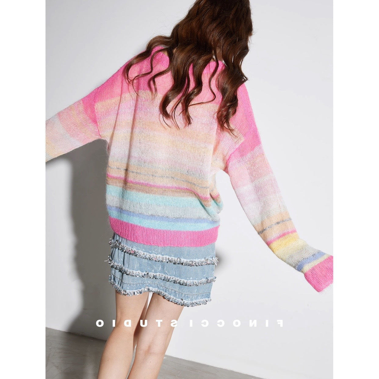 Mohair Autumn 11-color Mixed Woven Rainbow Bar Top