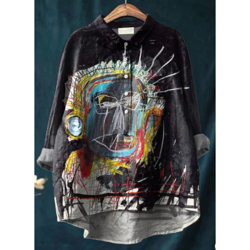Loose Printed Crew Neck Casual Plus Size Women's Shirt